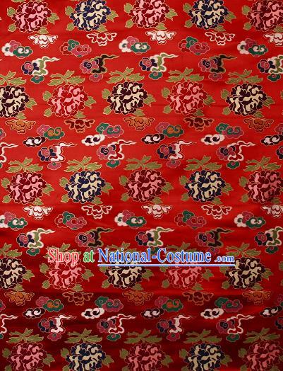 Asian Chinese Traditional Galsang Flower Pattern Red Brocade Tibetan Robe Satin Fabric Silk Material