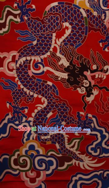 Asian Chinese Traditional Colorful Cloud Dragon Pattern Red Brocade Tibetan Robe Satin Fabric Silk Material