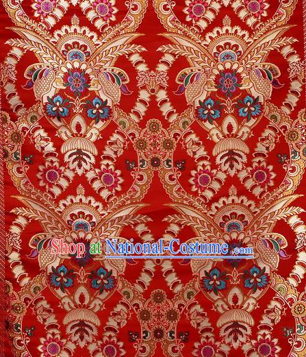 Asian Chinese Traditional Galsang Flower Pattern Red Brocade Tibetan Robe Satin Fabric Silk Material