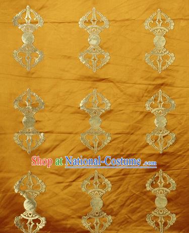 Asian Chinese Traditional Buddhism Vajra Pattern Yellow Brocade Tibetan Robe Satin Fabric Silk Material