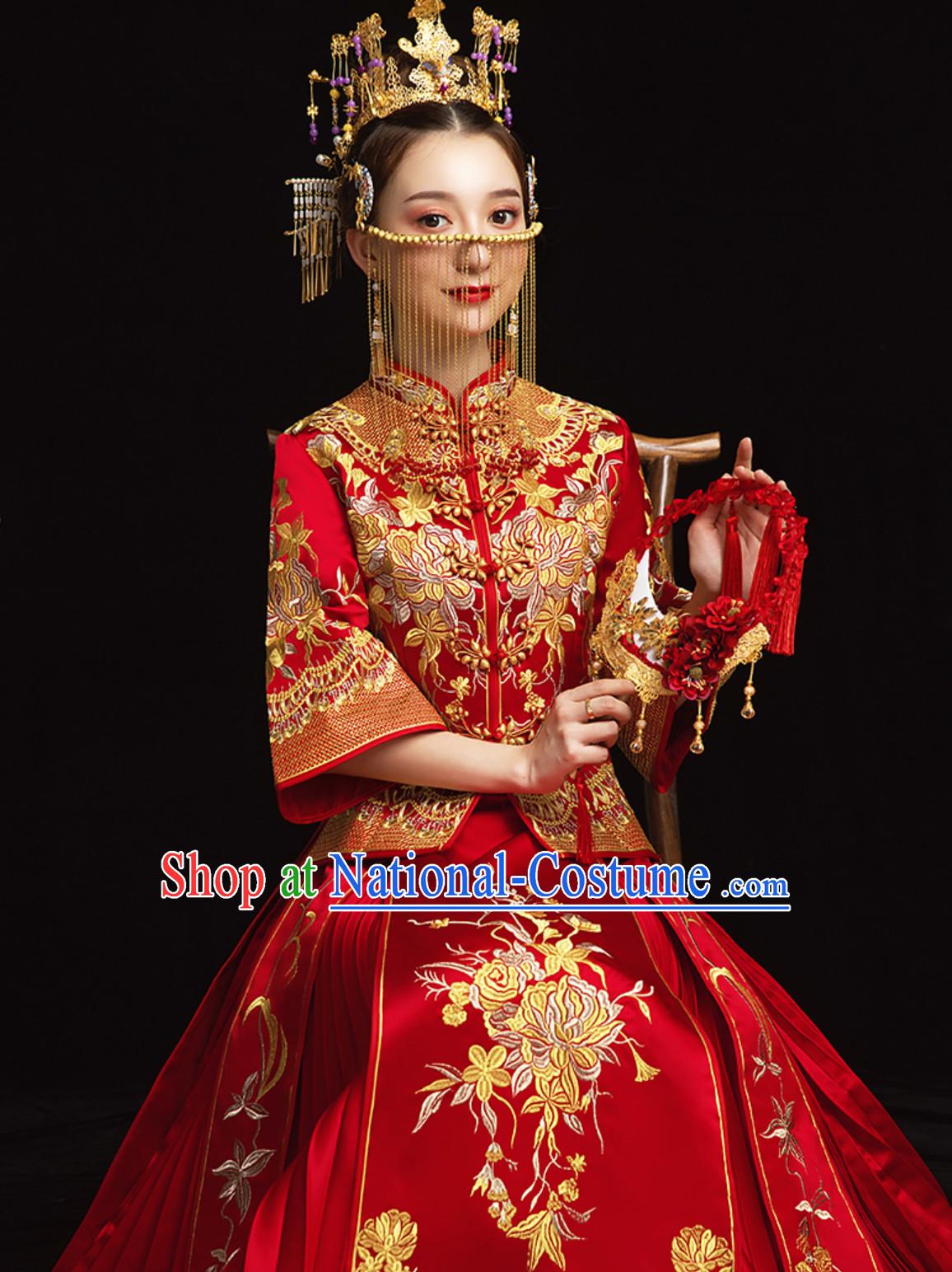 Chinese Classical Embroidered Phoenix Ancient Bride Wedding Dresses for Women