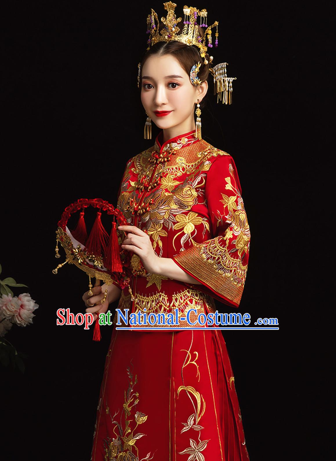 Chinese Classical Embroidered Phoenix Ancient Bride Wedding Dresses for Women