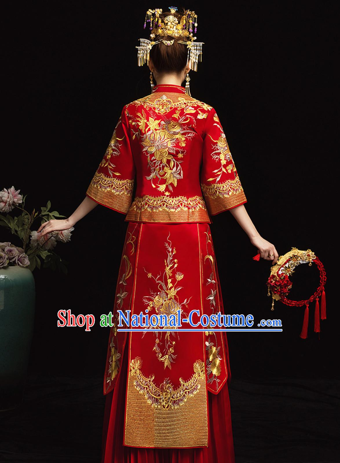 Chinese Classical Embroidered Phoenix Ancient Bride Wedding Dresses for Women