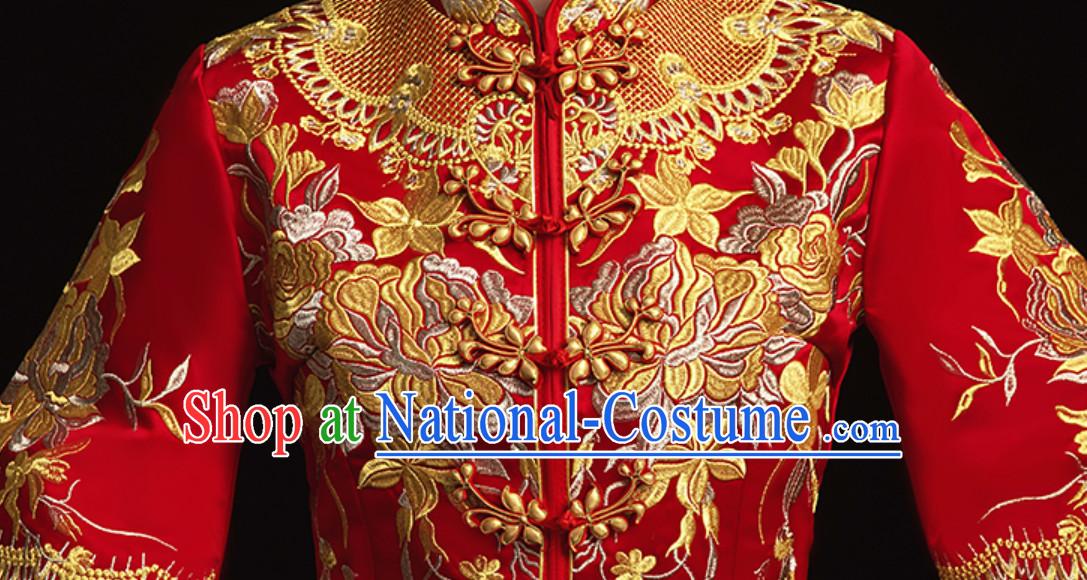 Chinese Classical Embroidered Phoenix Ancient Bride Wedding Dresses for Women