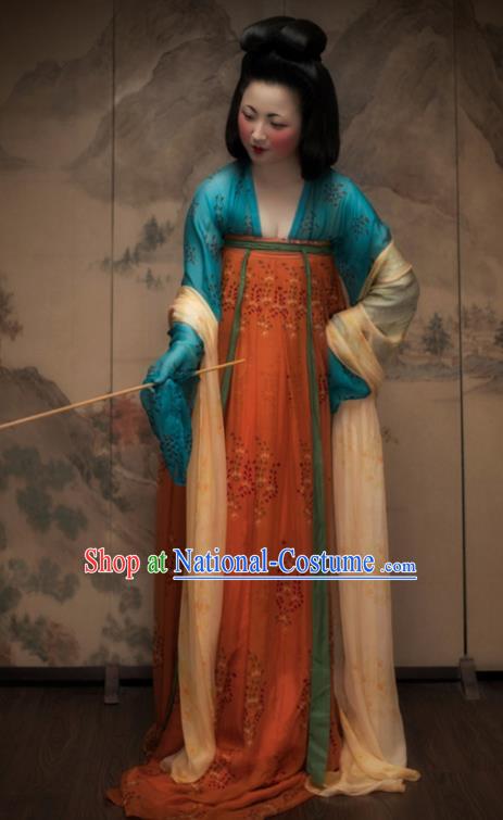 Traditional Chinese Tang Dynasty Court Maid Orange Hanfu Dress Ancient Palace Lady Replica Costumes for Women