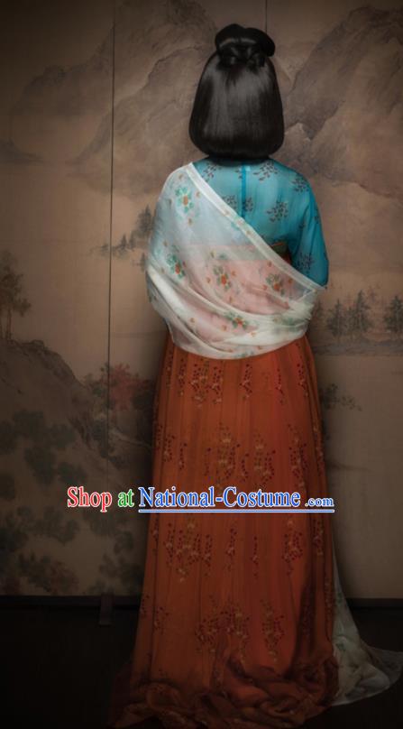 Traditional Chinese Tang Dynasty Court Maid Orange Hanfu Dress Ancient Palace Lady Replica Costumes for Women