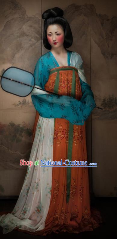 Traditional Chinese Tang Dynasty Court Maid Orange Hanfu Dress Ancient Palace Lady Replica Costumes for Women