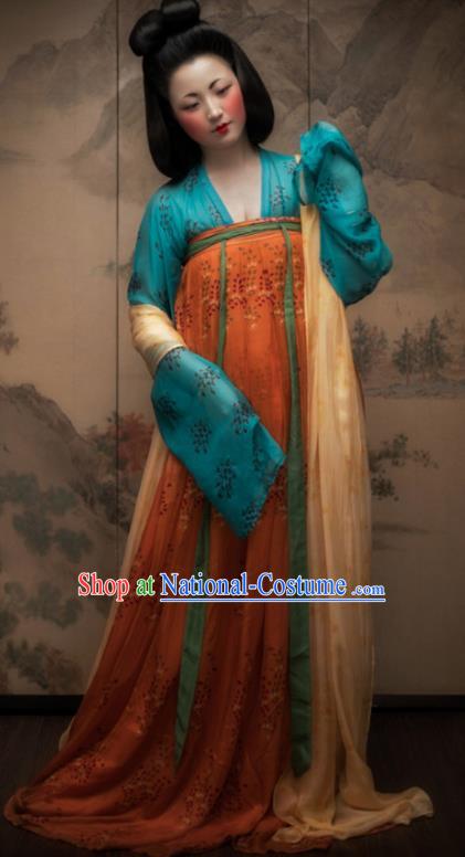 Traditional Chinese Tang Dynasty Court Maid Orange Hanfu Dress Ancient Palace Lady Replica Costumes for Women