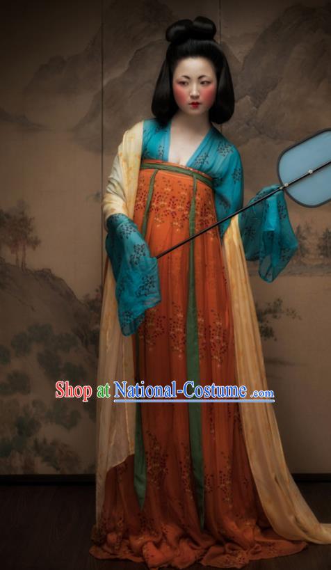 Traditional Chinese Tang Dynasty Court Maid Orange Hanfu Dress Ancient Palace Lady Replica Costumes for Women