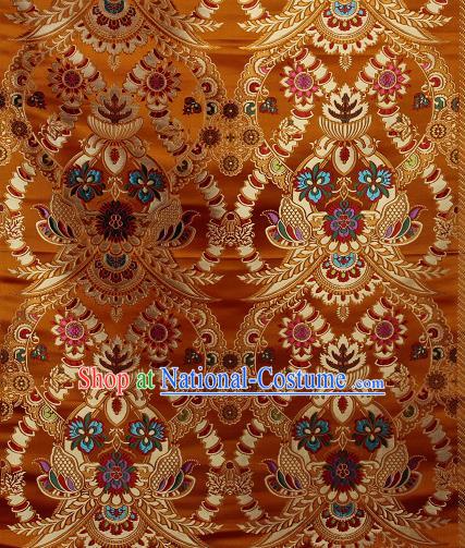 Asian Chinese Traditional Buddhism Galsang Flower Pattern Golden Brocade Tibetan Robe Satin Fabric Silk Material