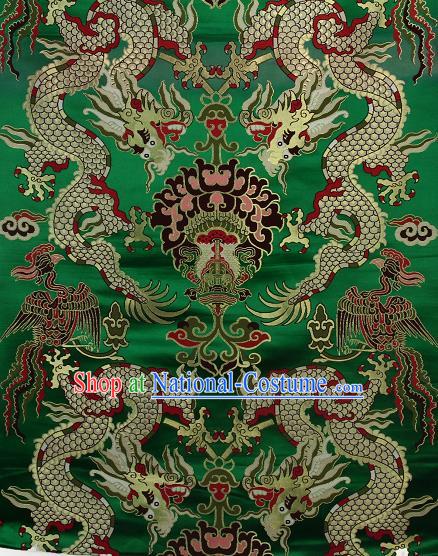 Asian Chinese Traditional Dragon Lotus Pattern Green Brocade Tibetan Robe Satin Fabric Silk Material