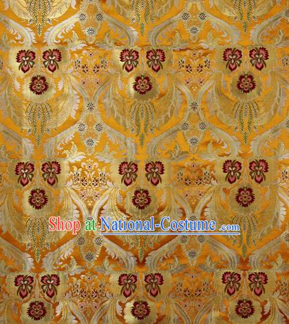 Asian Chinese Traditional Phoenix Galsang Flowers Pattern Golden Brocade Tibetan Robe Satin Fabric Silk Material