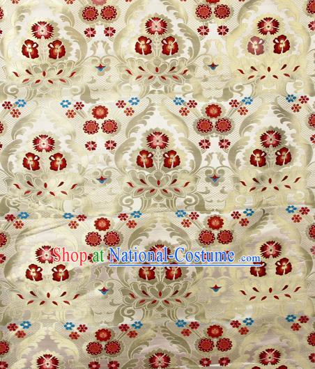 Asian Chinese Traditional Phoenix Galsang Flowers Pattern Beige Brocade Tibetan Robe Satin Fabric Silk Material