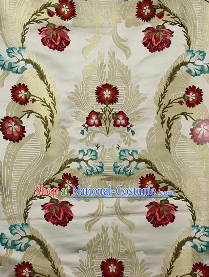 Asian Chinese Traditional Phoenix Galsang Flowers Pattern White Brocade Tibetan Robe Satin Fabric Silk Material