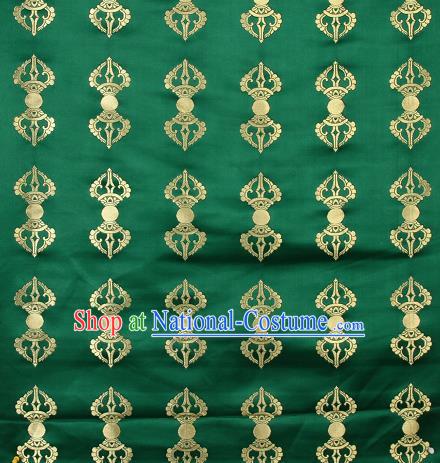 Asian Chinese Traditional Vajra Pattern Green Brocade Tibetan Robe Satin Fabric Silk Material