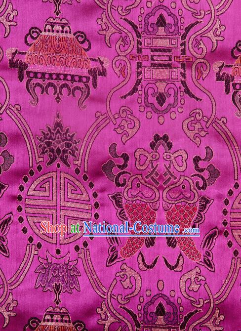 Asian Chinese Traditional Fish Lotus Pattern Rosy Brocade Tibetan Robe Satin Fabric Silk Material