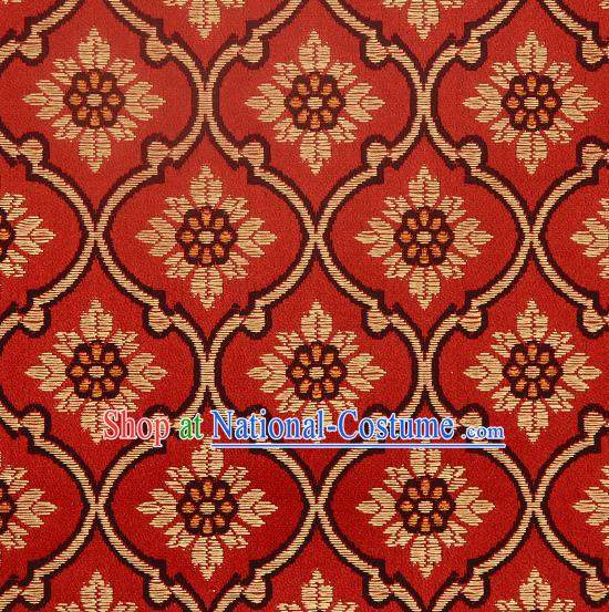 Asian Chinese Traditional Sunflowers Pattern Red Brocade Tibetan Robe Satin Fabric Silk Material