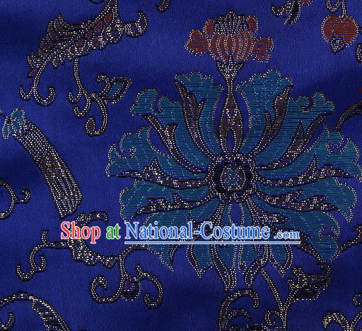 Asian Chinese Traditional Chrysanthemum Pattern Royalblue Brocade Tibetan Robe Satin Fabric Silk Material