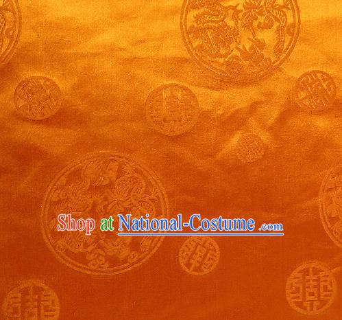 Asian Chinese Traditional Round Dragon Pattern Golden Brocade Tibetan Robe Satin Fabric Silk Material