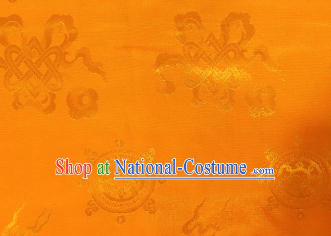 Asian Chinese Traditional Lucky Wheel Pattern Golden Brocade Tibetan Robe Satin Fabric Silk Material