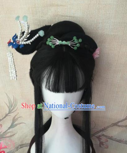 Chinese Traditional Cosplay A Dream in Red Mansions Lin Daiyu Wigs Ancient Nobility Lady Wig Sheath Hair Accessories for Women