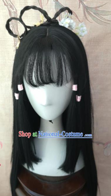 Chinese Traditional Cosplay Female Swordsman Huang Rong Wigs Ancient Nobility Lady Wig Sheath Hair Accessories for Women