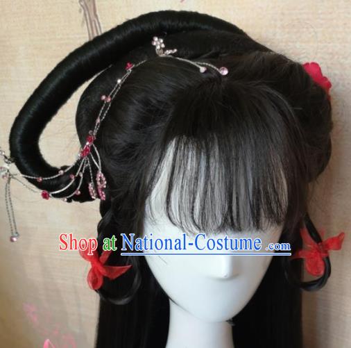 Chinese Traditional Cosplay Palace Princess Wigs Ancient Nobility Lady Wig Sheath Hair Accessories for Women