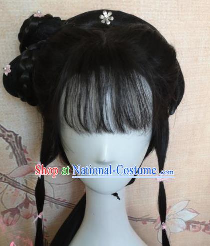 Chinese Traditional Cosplay Ming Dynasty Princess Wigs Ancient Nobility Lady Wig Sheath Hair Accessories for Women