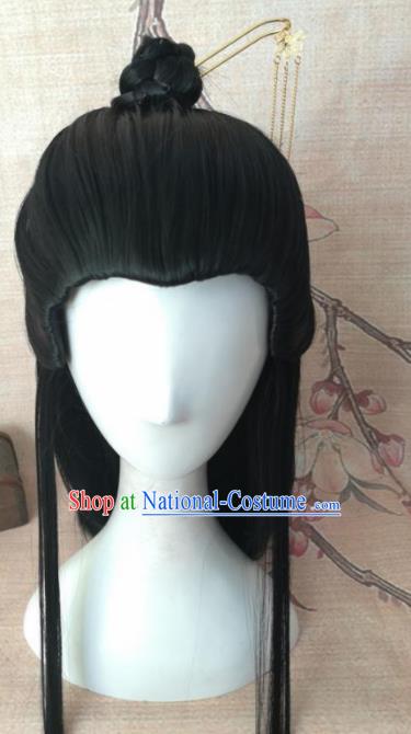 Traditional Chinese Cosplay Hanfu Nobility Childe Swordsman Wigs Ancient Prince Black Wig Sheath Hair Accessories for Men