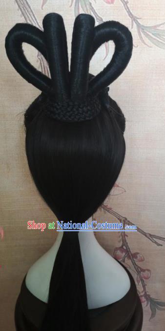 Chinese Traditional Cosplay Flying Apsaras Wigs Ancient Nobility Lady Wig Sheath Hair Accessories for Women