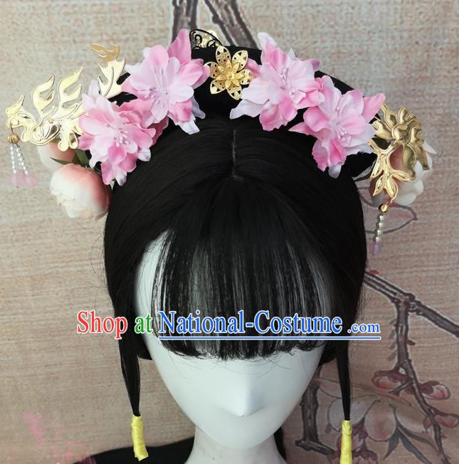 Chinese Traditional Cosplay Princess Wigs Ancient Court Lady Wig Sheath and Hair Accessories for Women