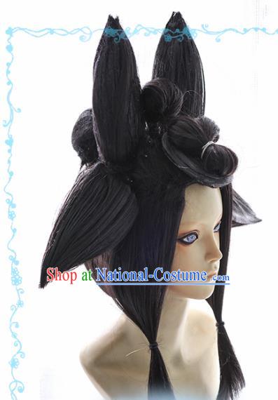 Japanese Traditional Cosplay Geisha Black Wigs Ancient Courtesan Wig Sheath Hair Accessories for Women