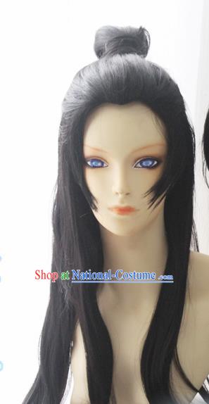 Chinese Traditional Cosplay Young Knight Wigs Ancient Swordsman Wig Sheath Hair Accessories for Men