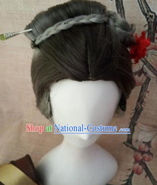 Chinese Traditional Cosplay Old Female Wigs Ancient Dowager Countess Wig Sheath Hair Accessories for Women