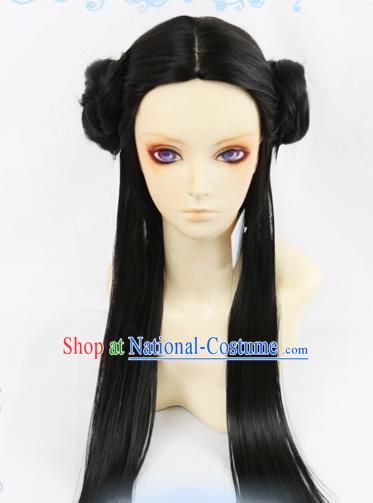 Chinese Traditional Cosplay Princess Hair Wigs Ancient Female Swordsman Wig Sheath Hair Accessories for Women