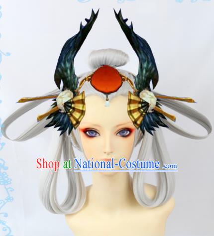 Japanese Traditional Cosplay Onmyoji White Wigs Sheath Ancient Geisha Wig Hair Accessories for Women