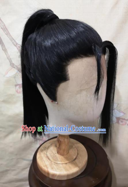 Traditional Chinese Cosplay Game young Knight Black Wigs Ancient Swordsman Wig Sheath Hair Accessories for Men