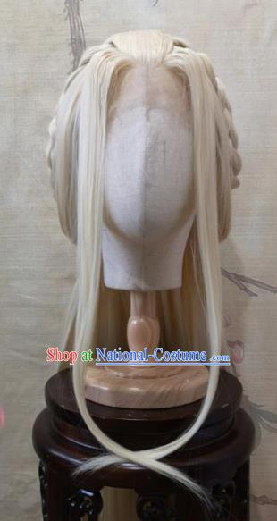 Chinese Traditional Cosplay Fairy Golden Wigs Ancient Female Swordsman Wig Sheath Hair Accessories for Women