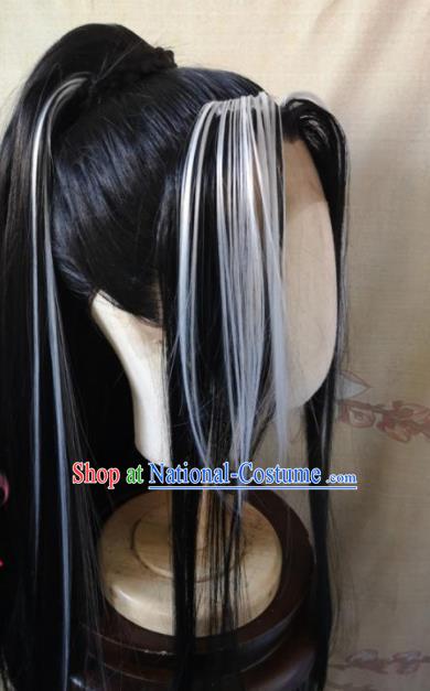 Traditional Chinese Cosplay Game Knight Ponytail Wigs Ancient Swordsman Wig Sheath Hair Accessories for Men