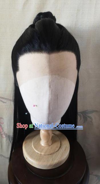 Traditional Chinese Cosplay Nobility Childe Black Wigs Ancient Swordsman Wig Sheath Hair Accessories for Men