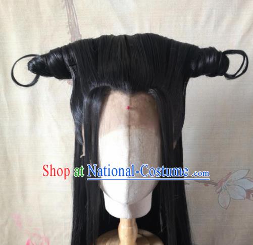 Chinese Traditional Cosplay Fairy Nie Xiaoqian Black Wigs Ancient Female Swordsman Wig Sheath Hair Accessories for Women