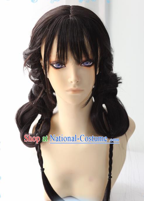 Chinese Traditional Cosplay Female Knight Wigs Ancient Swordswoman Wig Sheath Hair Accessories for Women