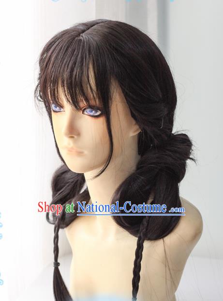 Chinese Traditional Cosplay Female Knight Wigs Ancient Swordswoman Wig Sheath Hair Accessories for Women