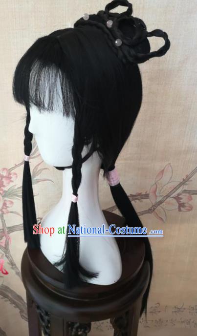 Chinese Traditional Cosplay The Legend of the Condor Heroes Mu Nianci Wigs Ancient  Maidservant Wig Sheath Hair Accessories for Women