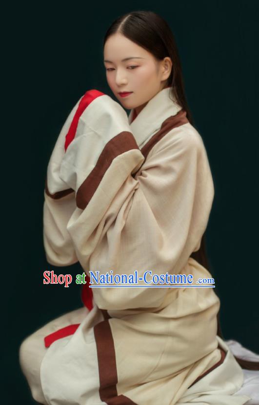 Traditional Chinese Han Dynasty Court Maid Beige Hanfu Dress Ancient Imperial Consort Replica Costumes for Women