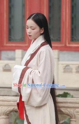 Traditional Chinese Han Dynasty Court Maid Beige Hanfu Dress Ancient Imperial Consort Replica Costumes for Women