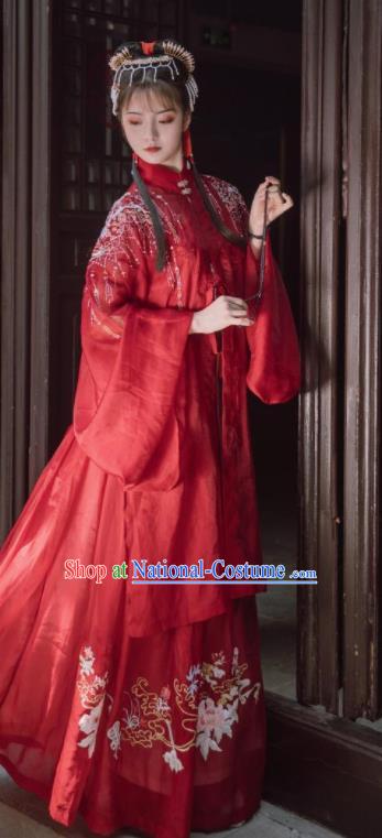 Traditional Chinese Ming Dynasty Rich Lady Red Hanfu Dress Ancient Bride Wedding Replica Costumes for Women