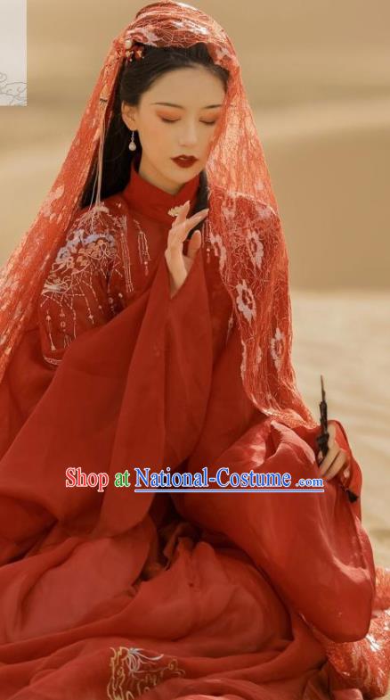 Traditional Chinese Ming Dynasty Rich Lady Red Hanfu Dress Ancient Bride Wedding Replica Costumes for Women