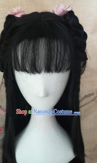 Chinese Traditional Cosplay Dragon Oath Zhong Ling Wigs Ancient Female Swordsman Wig Sheath Hair Accessories for Women