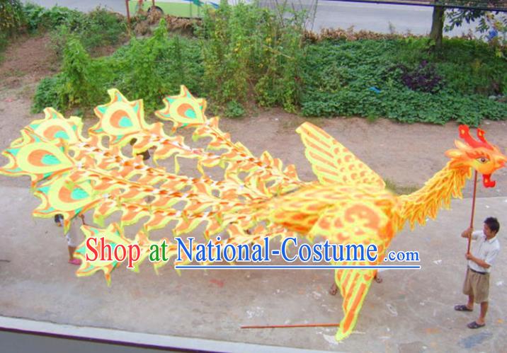 Chinese Lantern Festival Dragon Dance Competition Yellow Phoenix Head Traditional Dragon Dance Prop Complete Set for Adult